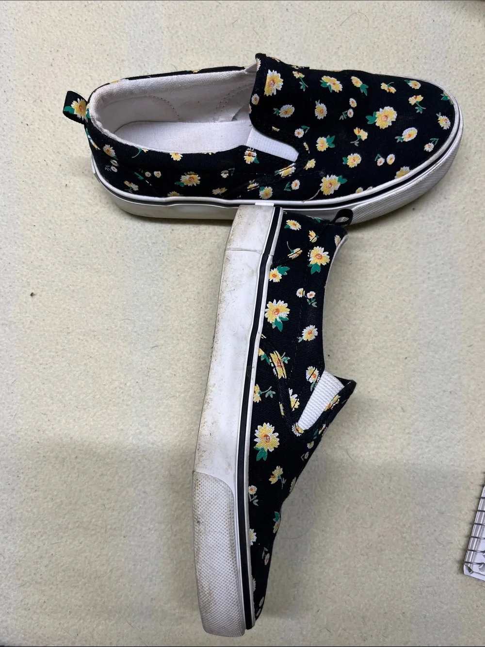 Old Navy Black Floral Slip-On Kids Sneakers